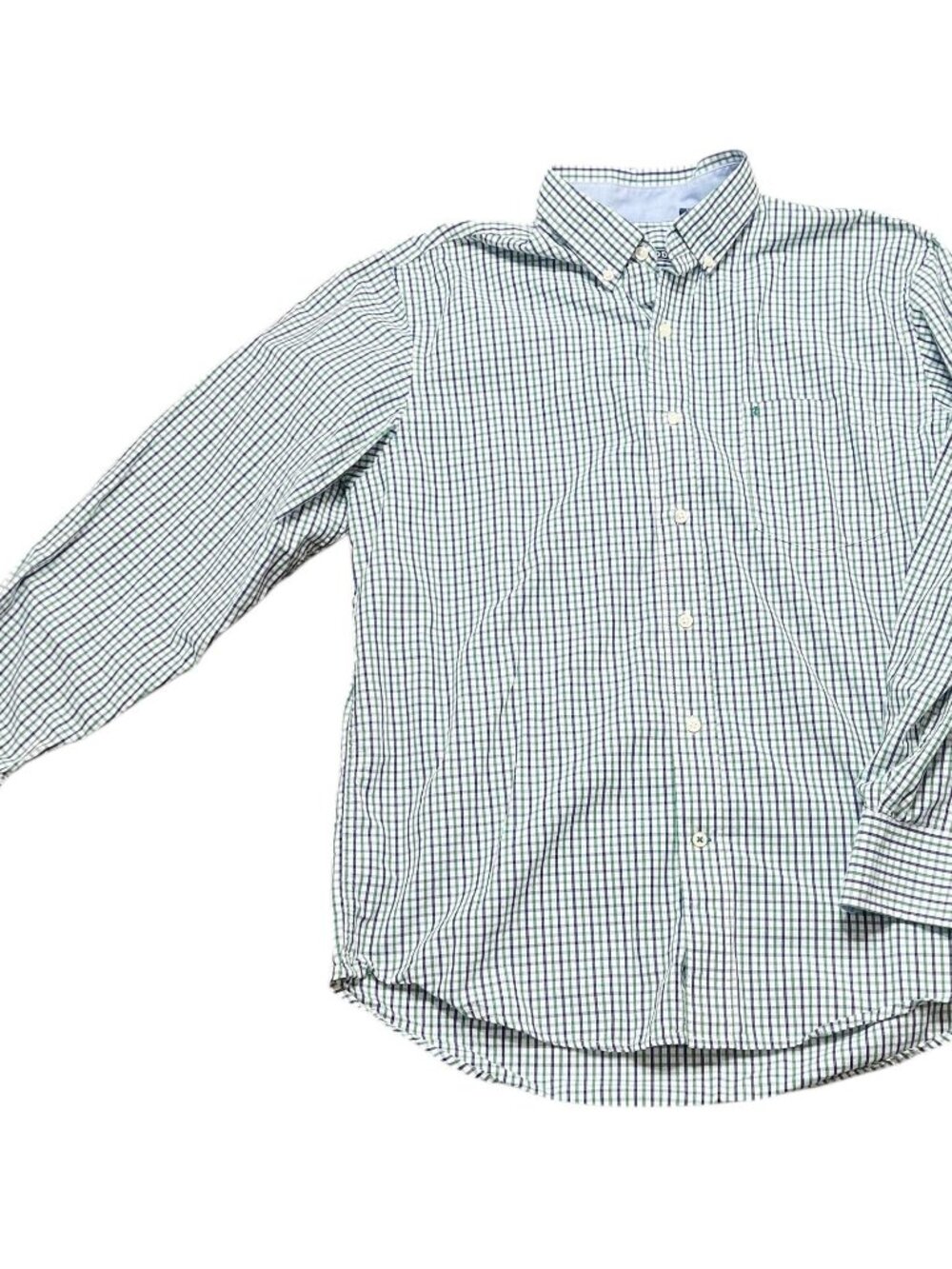 IZOD Shirt Mens Size L White Blue Green Plaid Button Down Career Wear
